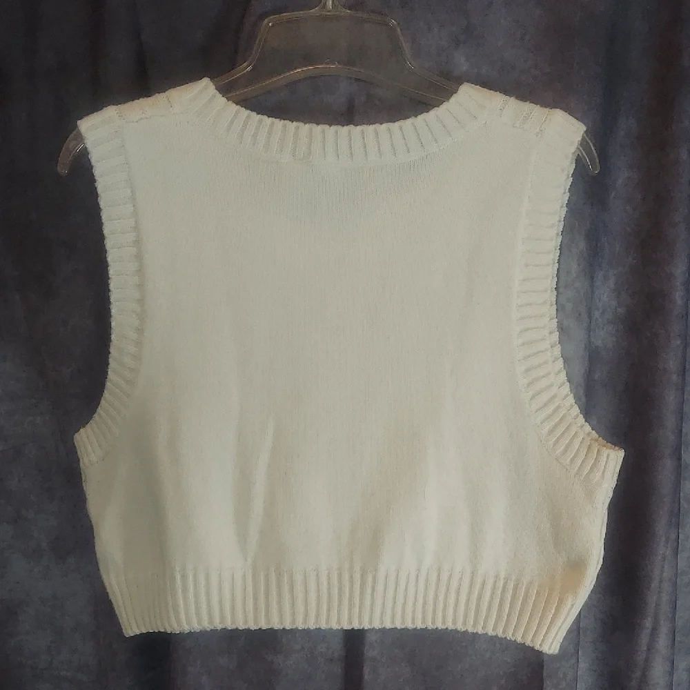 Divided H&M Cream Cable Knit Cropped Sweater Vest Sleeveless Pullover Size Large
